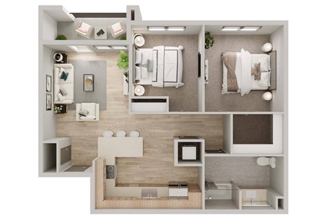 Floor plan for 2 beds, 1 bath, 936 sqft